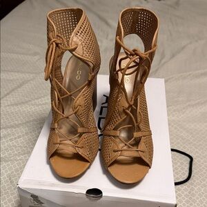 Aldo Tan Peep-Toe Lace-Up Heels